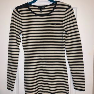 Aqua 100% Merino Wool B&W Striped Knit Dress